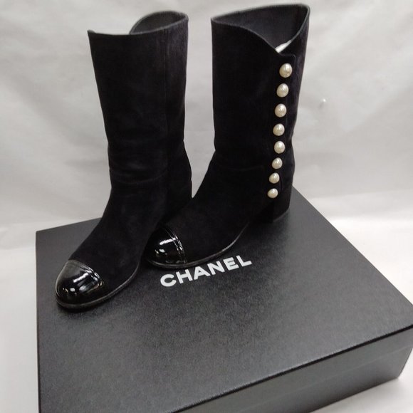 CHANEL Shoes - 100% Authentic Chanel Tall Boots Women Black Suede Leather